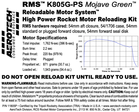 AeroTech K805G-PS RMS-54/1706 Reload Kit (1 Pack) - 11805P