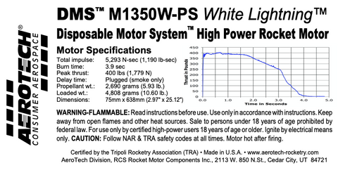 AeroTech M1350W-PS 75mm x 638mm Single Use DMS 1-Motor Kit - 13135P