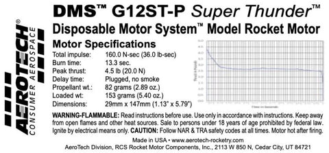 AeroTech G12ST-P 29mm x 147mm Single Use DMS 1-Motor Kit - 071200